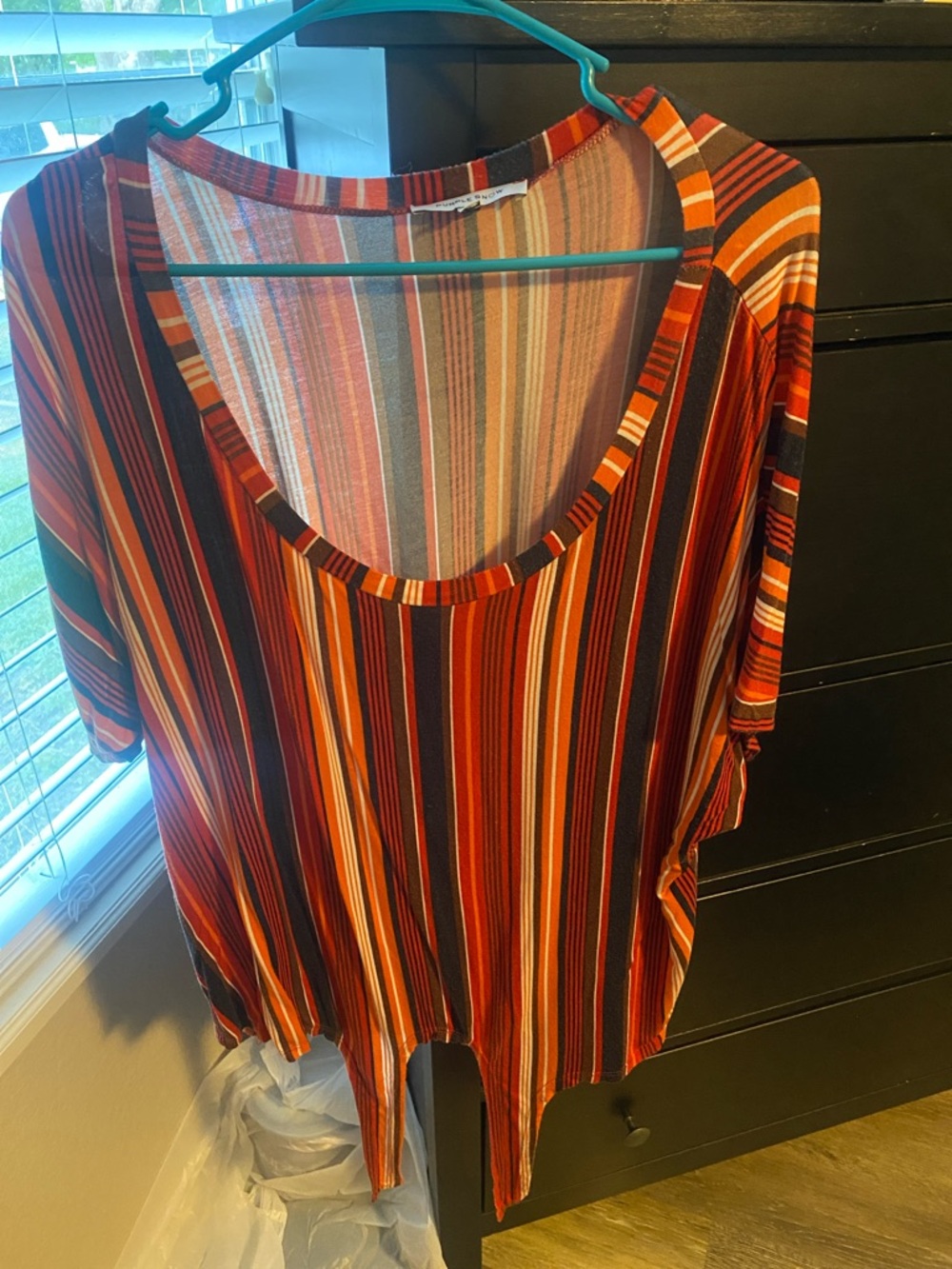 Purple Snow Striped Scoop Neck Tunic in Burnt Orange Multi Color with ties